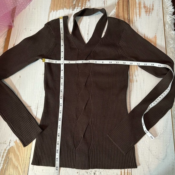 Jonathan Simkhai Leah Ribbed Cable Knit Wool Blend Sweater Chocolate - Picture 12 of 14